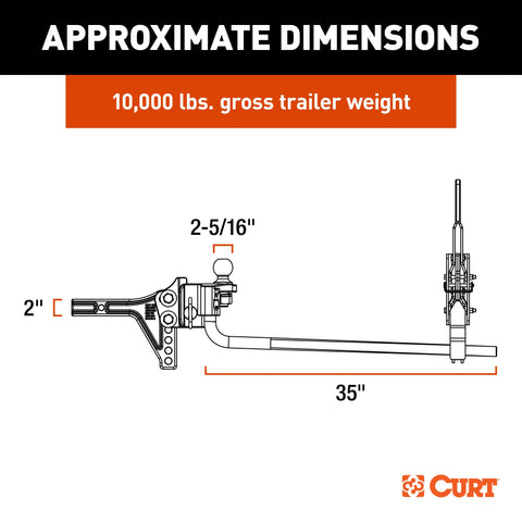 CURT 17510 Weight Distribution Hitch TruTrack Round Bar Fits 2 Inch Receiver 800 to 1000 Pound