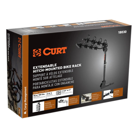CURT 18030 Extendable Hitch-Mounted Bike Rack (2 or 4 Bikes, 1-1/4 2 Shank)