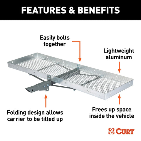 CURT 18100 60 x 20 Aluminum Tray Cargo Carrier (Folding 2 Shank, 500 lbs.)