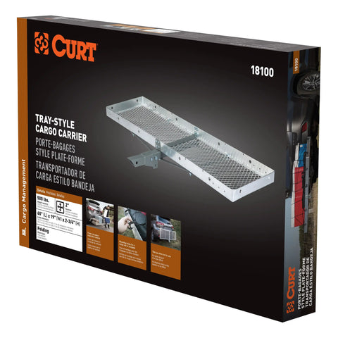 CURT 18100 60 x 20 Aluminum Tray Cargo Carrier (Folding 2 Shank, 500 lbs.)