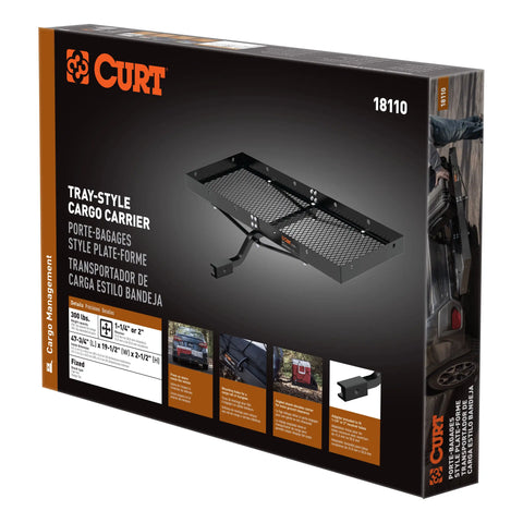 CURT 18110 48 x 20 Black Steel Tray Cargo Carrier (1-1/4", 2 Adapter, 300 lbs.)