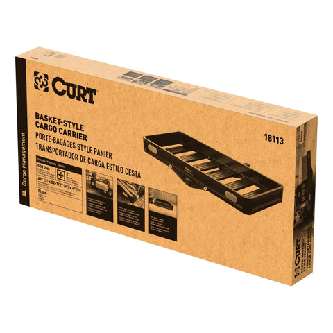 CURT 18113 49 x 22 Black Aluminum Basket Cargo Carrier (Fixed 2 Shank, 500 lbs.)