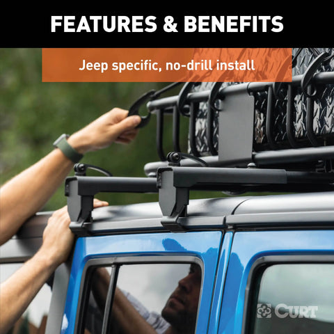 CURT 18122 Jeep Roof Rack Crossbars for Wrangler JL, Gladiator (2-Pack)