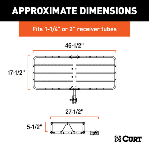 CURT 18145 - 48in. x 20in. Black Steel Basket Cargo Carrier (1-1/4in. 2in. Adapter 500 lbs.