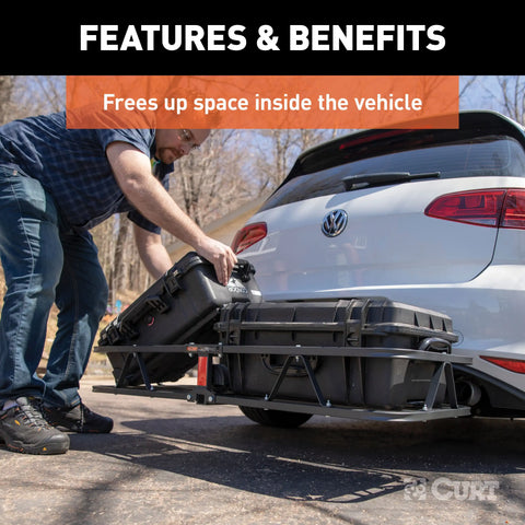 CURT 18145 - 48in. x 20in. Black Steel Basket Cargo Carrier (1-1/4in. 2in. Adapter 500 lbs.