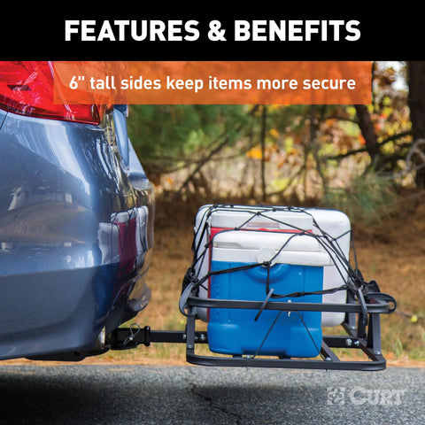 CURT 18145 - 48in. x 20in. Black Steel Basket Cargo Carrier (1-1/4in. 2in. Adapter 500 lbs.