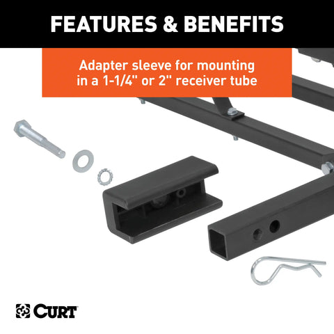 CURT 18145 - 48in. x 20in. Black Steel Basket Cargo Carrier (1-1/4in. 2in. Adapter 500 lbs.