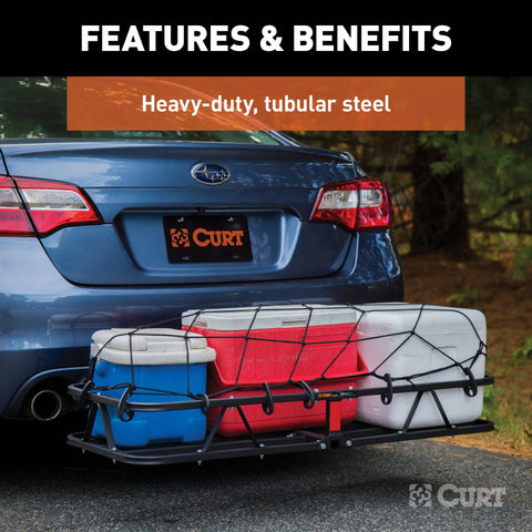 CURT 18145 - 48in. x 20in. Black Steel Basket Cargo Carrier (1-1/4in. 2in. Adapter 500 lbs.