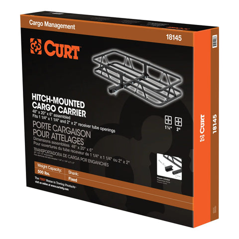 CURT 18145 - 48in. x 20in. Black Steel Basket Cargo Carrier (1-1/4in. 2in. Adapter 500 lbs.