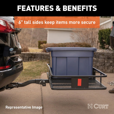 CURT 18150 60 x 20 Black Steel Basket Cargo Carrier (Fixed 2 Shank, 500 lbs.)