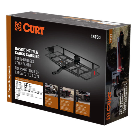 CURT 18150 60 x 20 Black Steel Basket Cargo Carrier (Fixed 2 Shank, 500 lbs.)