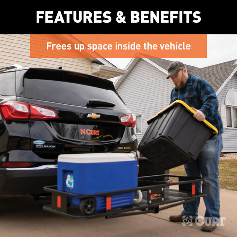 CURT 18151 60 x 20 Black Steel Basket Cargo Carrier (Folding 2 Shank, 500 lbs.)