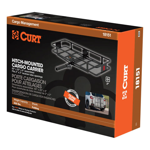 CURT 18151 60 x 20 Black Steel Basket Cargo Carrier (Folding 2 Shank, 500 lbs.)