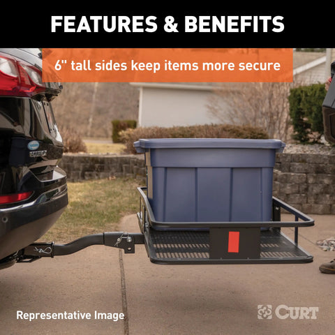 CURT 18152 60 x 24 Black Steel Basket Cargo Carrier (Fixed 2 Shank, 500 lbs.)