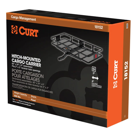 CURT 18152 60 x 24 Black Steel Basket Cargo Carrier (Fixed 2 Shank, 500 lbs.)