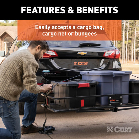 CURT 18153 60 x 24 Black Steel Basket Cargo Carrier (Folding 2 Shank, 500 lbs.)