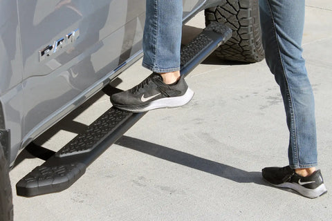 Raptor Series 1902-0084BT - 5 In Tread Step Slide Track Running Boards Black Textured Aluminum 19-24 Dodge Ram 1500 New Body Style Crew Cab