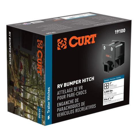 CURT 19100 Camper RV Bumper Hitch, Fits 4-Inch Beam, 2-In Receiver, 3,500 lbs