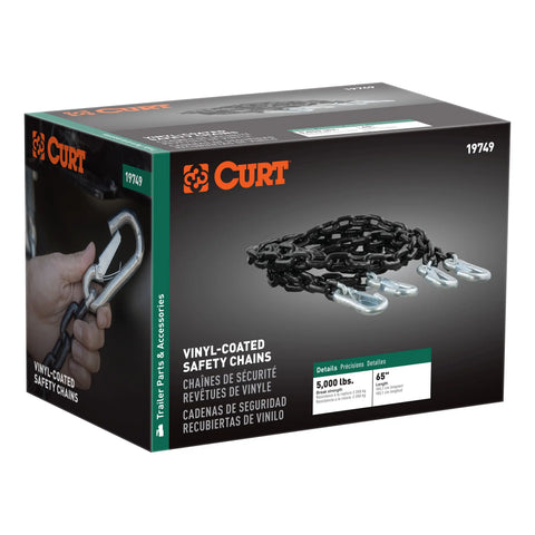 CURT 19749 65 Safety Chains with 2 Snap Hooks Each (5,000 lbs, Vinyl-Coated, 2-Pack)