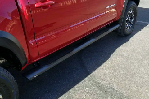 Raptor Series 2004-0378BT - 5 In Oval Style Slide Track Running Boards Black Textured Aluminum 05-23 Toyota Tacoma Double Cab