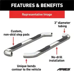 ARIES 202000-2 - 3 Round Polished Stainless Side Bars, Select Toyota 4Runner
