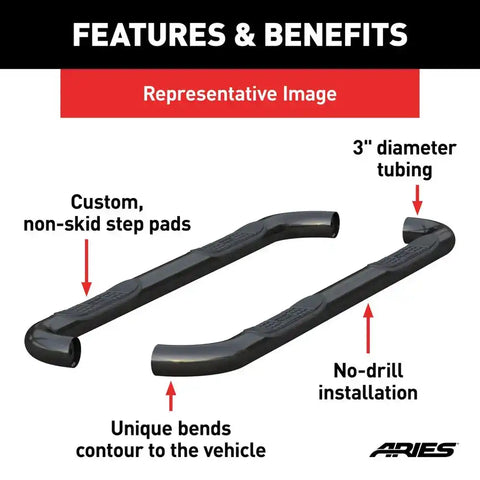 ARIES 202020 - 3 Round Black Steel Side Bars Select Toyota RAV4