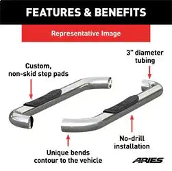 ARIES 203007-2 - 3 Round Polished Stainless Side Bars, Select Ford F-150