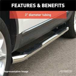 ARIES 203009-2 - 3 Round Polished Stainless Side Bars, Select Ford F-150