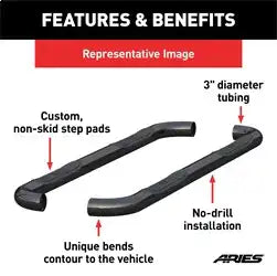 ARIES 203046 - 3 Round Black Steel Side Bars, Select Ford Ranger SuperCrew
