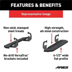 ARIES 2055510 - RidgeStep 6-1/2 x 53 Black Steel Running Boards, Select Silverado, Sierra