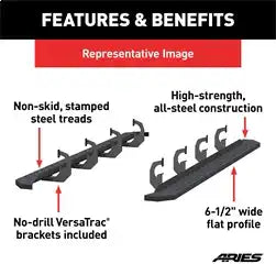ARIES 2055536 - RidgeStep 6-1/2 x 91 Steel Running Boards, Select Dodge, Ram 1500, 2500, 3500