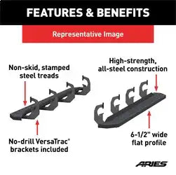 ARIES 2055551 - RidgeStep 6-1/2 x 75 Black Steel Running Boards, Select Silverado, Sierra Crew
