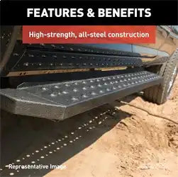 ARIES 2055551 - RidgeStep 6-1/2 x 75 Black Steel Running Boards, Select Silverado, Sierra Crew