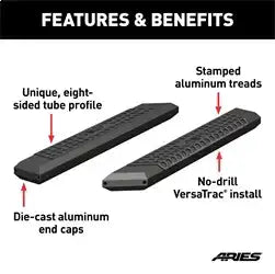 ARIES 2055953 - AdvantEDGE 5-1/2 x 53 Black Aluminum Side Bars (No Brackets)