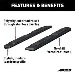 ARIES 2057975 - AscentStep 5-1/2 x 75 Black Steel Running Boards (No Brackets)