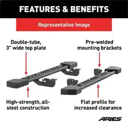 ARIES 2074108 - Rocker Step Running Boards, Select Silverado, Sierra 1500, 2500, 3500 Ext. Crew