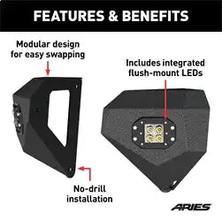 ARIES 2081200 - TrailChaser Jeep Wrangler, Gladiator Steel Front Bumper Corners with LEDs