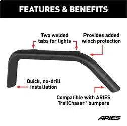 ARIES 2081252 - TrailChaser Jeep Wrangler Steel Front Bumper Round Brush Guard