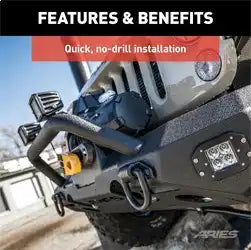 ARIES 2081252 - TrailChaser Jeep Wrangler Steel Front Bumper Round Brush Guard