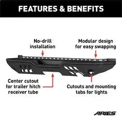 ARIES 2082036 - TrailChaser Black Aluminum Jeep Wrangler JK Rear Bumper