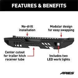 ARIES 2082061 - TrailChaser Jeep Wrangler JK Aluminum Rear Bumper with LED Lights