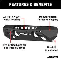 ARIES 2082070 - TrailChaser Jeep Wrangler JL, Gladiator Steel Front Bumper (Option 6)