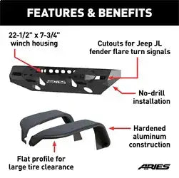 ARIES 2082073 - TrailChaser Jeep Wrangler JL Front Bumper with Fender Flares (Option 7)