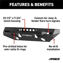 ARIES 2082076 - TrailChaser Jeep Wrangler JL, Gladiator Aluminum Front Bumper (Option 7)