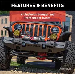 ARIES 2082077 - TrailChaser Jeep Wrangler JL Aluminum Front Bumper with Fender Flares (Option 7)