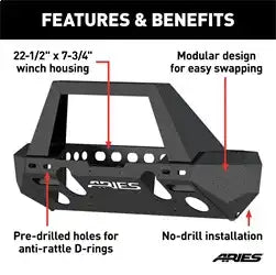 ARIES 2082079 - TrailChaser Jeep Wrangler JL, Gladiator Steel Front Bumper (Option 2)