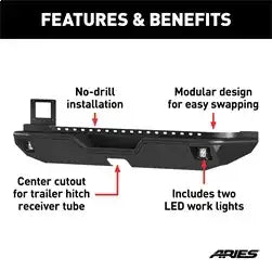ARIES 2082081 - TrailChaser Jeep Wrangler JL Steel Rear Bumper with LED Lights