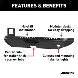 ARIES 2082082 - TrailChaser Black Aluminum Rear Bumper, Select Jeep Wrangler JL