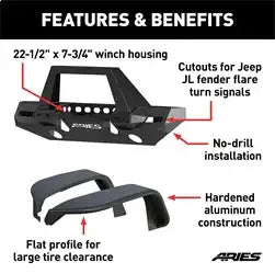 ARIES 2082087 - TrailChaser Jeep JL, Gladiator Front Bumper with Fender Flares (Option 9)