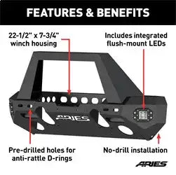 ARIES 2082095 - TrailChaser Jeep Wrangler JL, Gladiator Aluminum Front Bumper (Option 1)